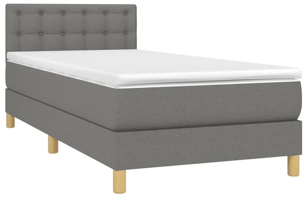 Cama box spring c/ colchão e LED 80x200 cm tecido cinza-escuro