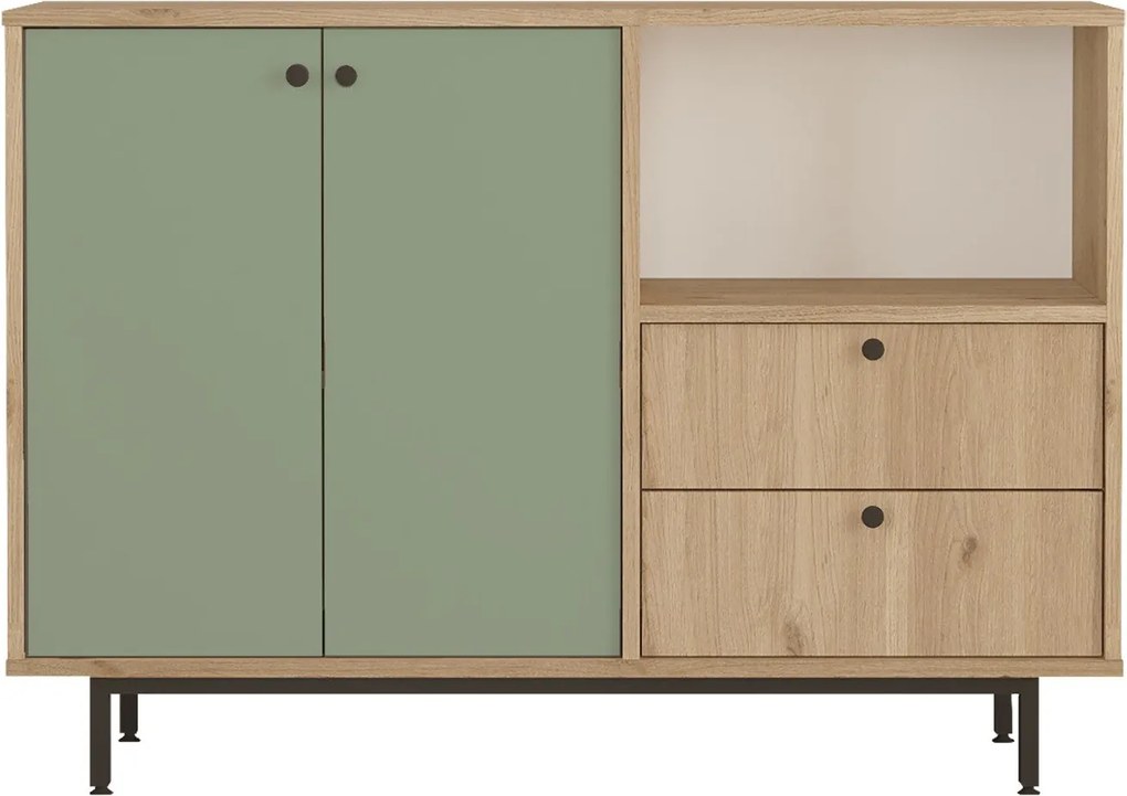 Aparador de cozinha "Toledo" - Carvalho e Verde - 120x85x35.5cm - Desi