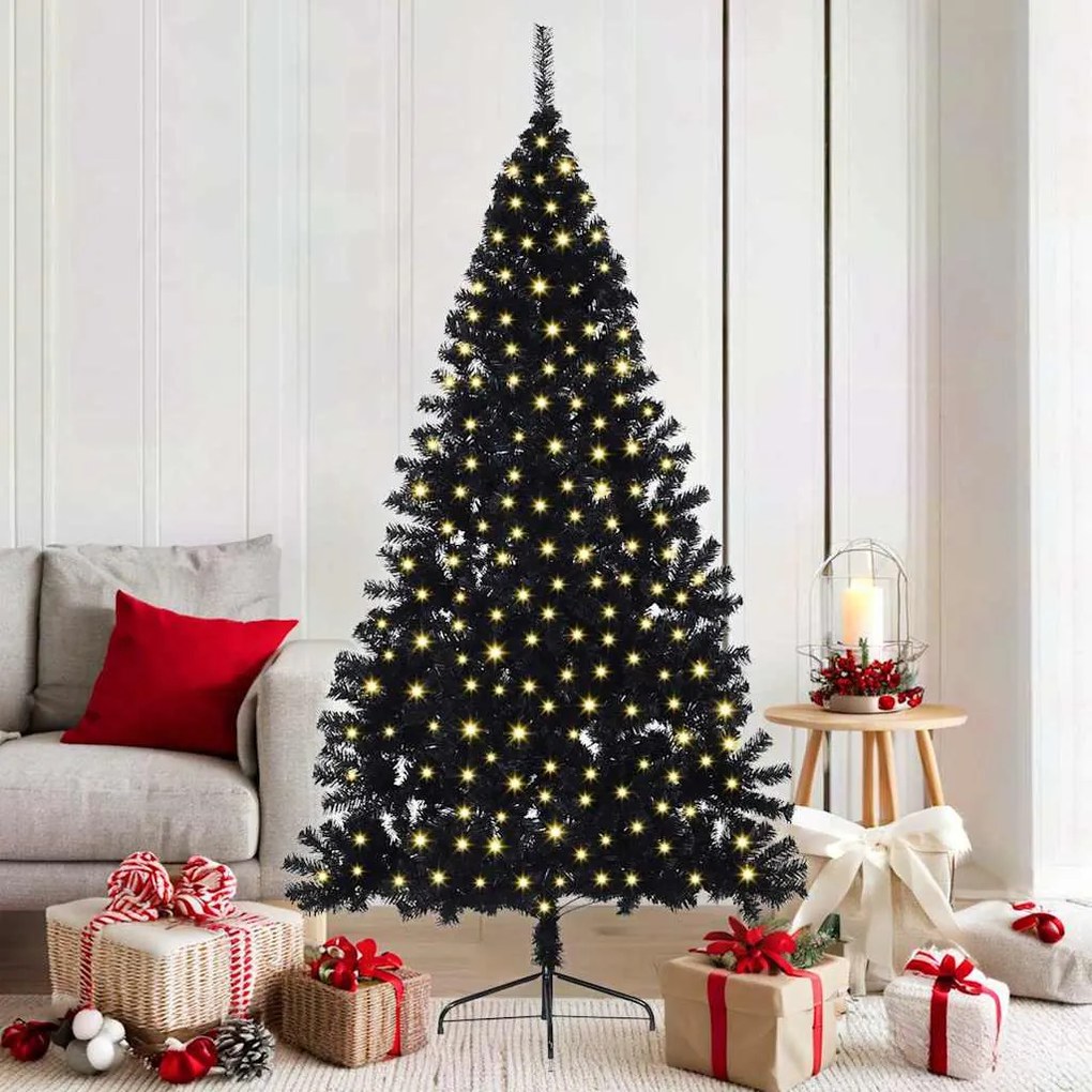 vidaXL Árvore de Natal Artificial Pré-iluminada Preto 180 cm PVC