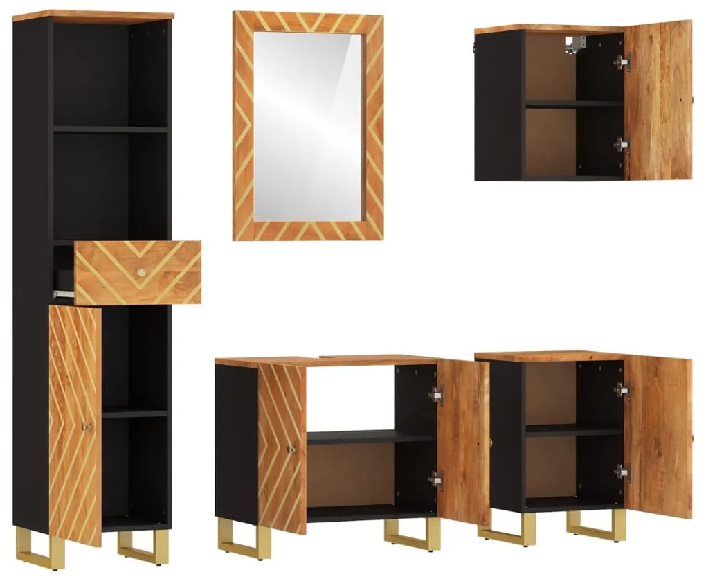 5 pcs conjunto de móveis p/ WC mangueira maciça castanho/preto