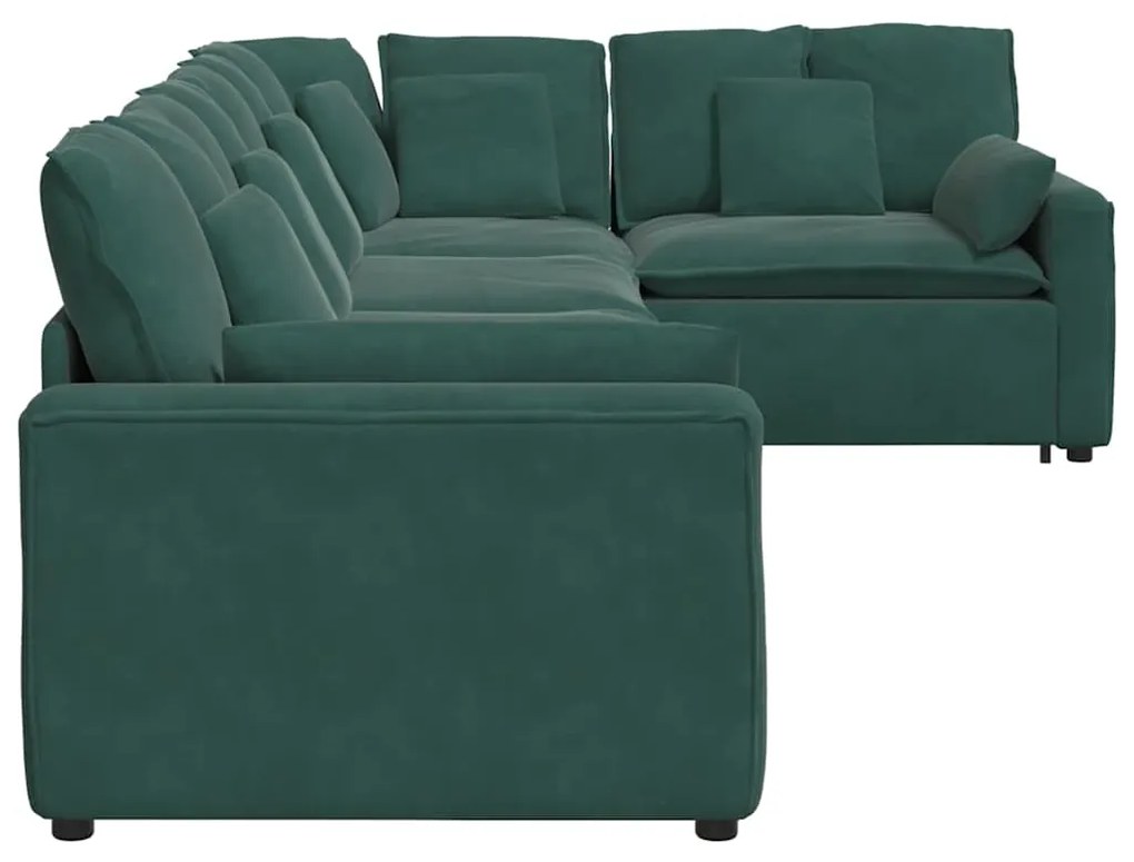 Sofá modular com almofadas veludo verde-escuro