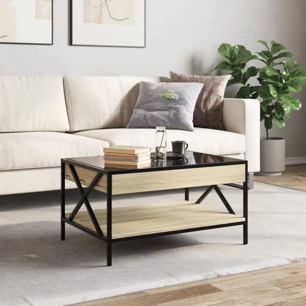 Mesa de centro luzes LED Infinity 70x50x38 cm carvalho sonoma