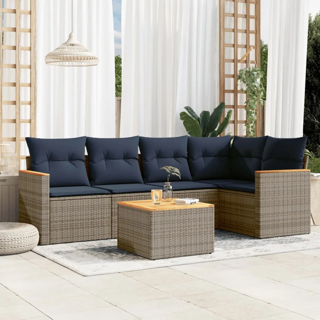 vidaXL 6 pcs conjunto sofás p/ jardim c/ almofadões vime PE cinzento