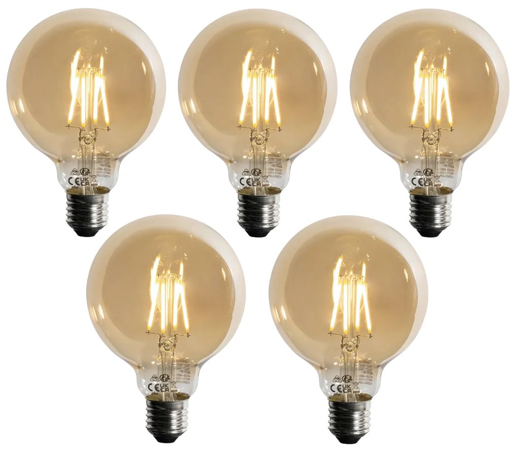 Conjunto de 5 Lâmpadas LED E27 reguláveis em 3 passos Dourada G95 4W 450 lm 2700K