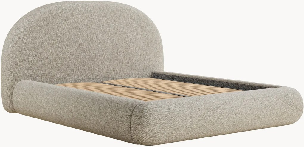 Cama estofada em bouclé artesanal com arrumação Maumere