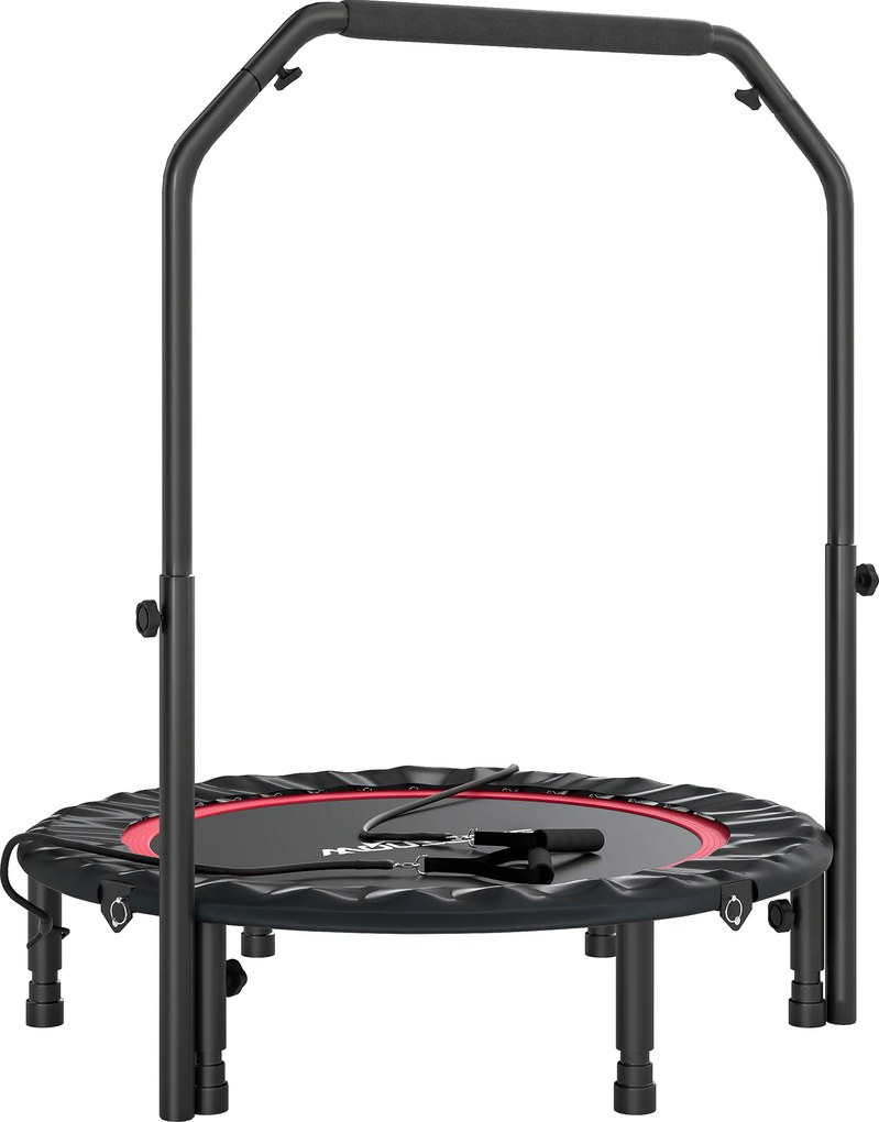 SPORTNOW Trampolim de Fitness Ø102 cm Dobrável com Guiador Ajustável de 4 Níveis e Bandas para Treino de Pernas e Corpo Vermelho | Aosom Portugal