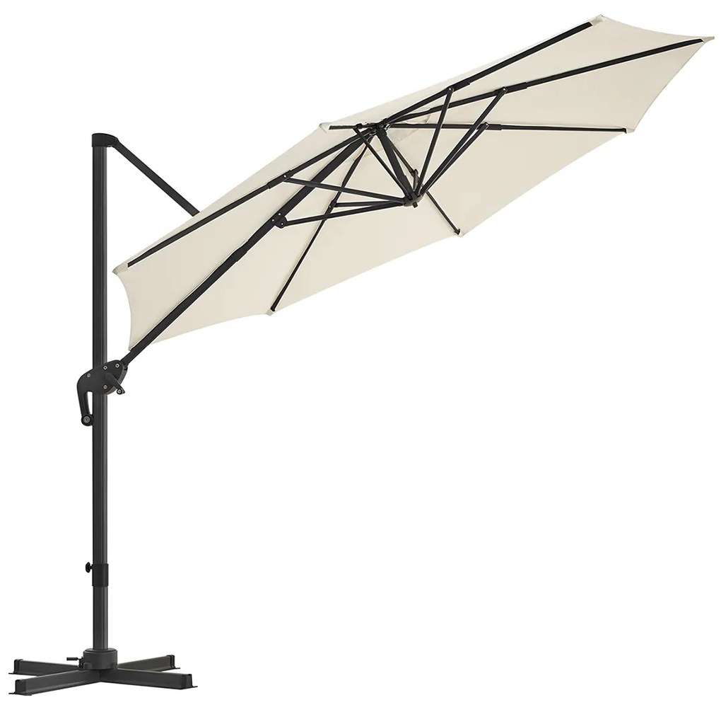 Guarda-sol cantilever Ø 3 m, base cruzada, haste em alumínio tecido de poliéster de 240 g/m bege