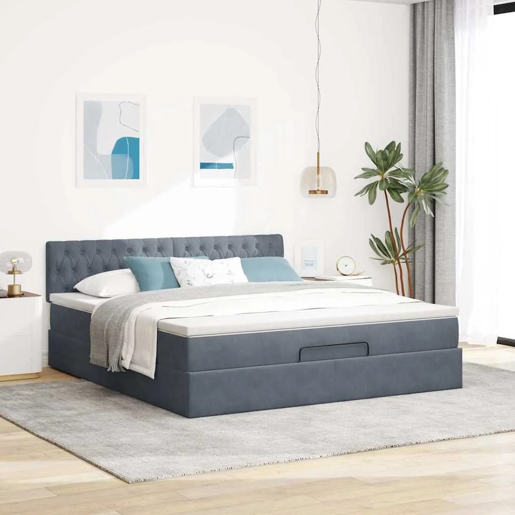 Estrutura de cama otomana com colchão 180x200cm cinzento escuro