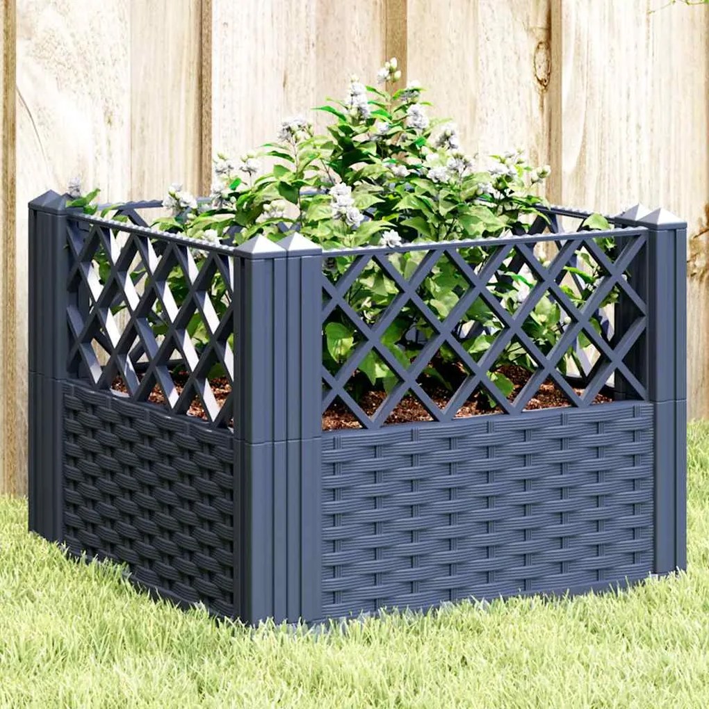 Vaso/floreira de jardim c/ estacas 43,5x43,5x43,5cm PP cinzento azul