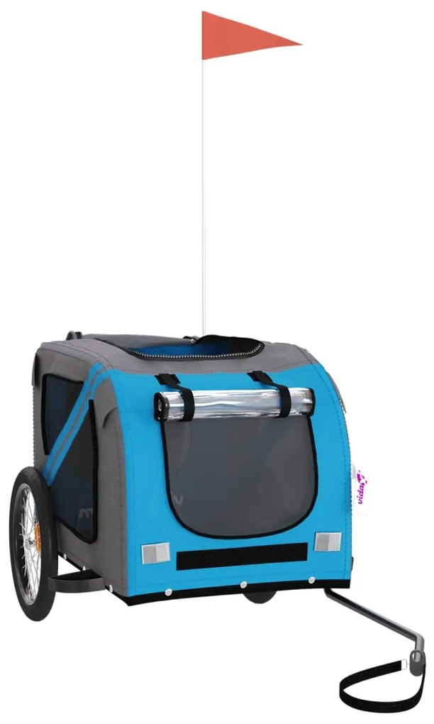 Reboque bicicleta p/ animais tecido oxford/ferro azul/cinza