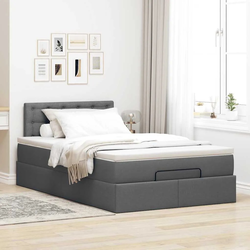 Cama otomana com colchão 120x190 cm tecido cinzento escuro