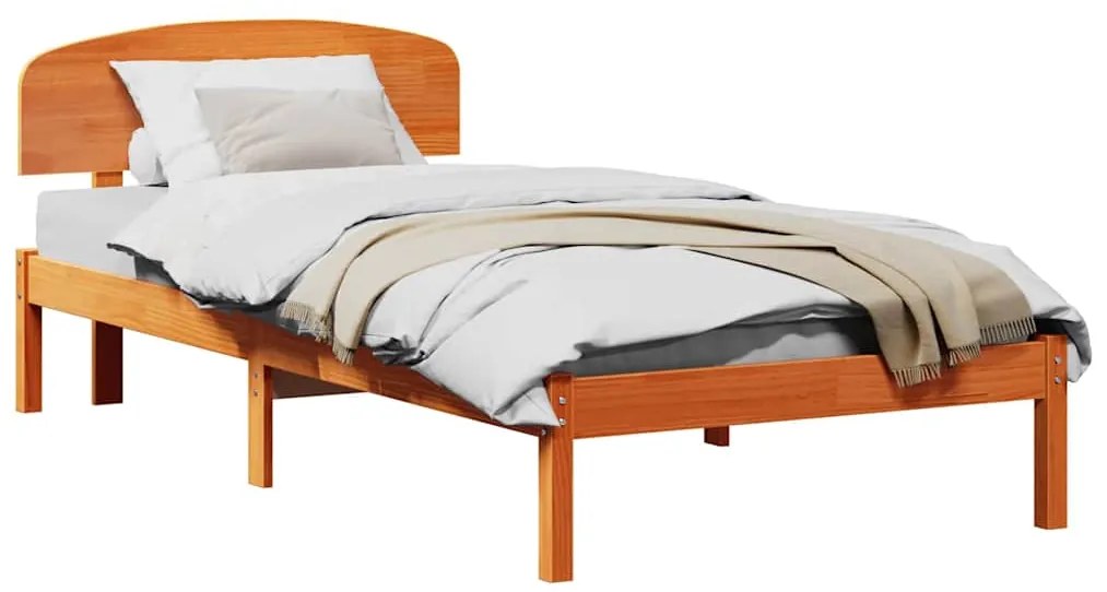 Estrado de Cama com Cabeceira Castanho Encerado 100x200 cm Madeira Sól
