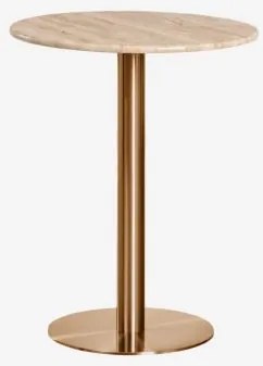 Mesa De Bar Redonda Em Pedra Natural Xiren Ø60 Cm & Travertino & Ouro Rosa Escovado - Sklum
