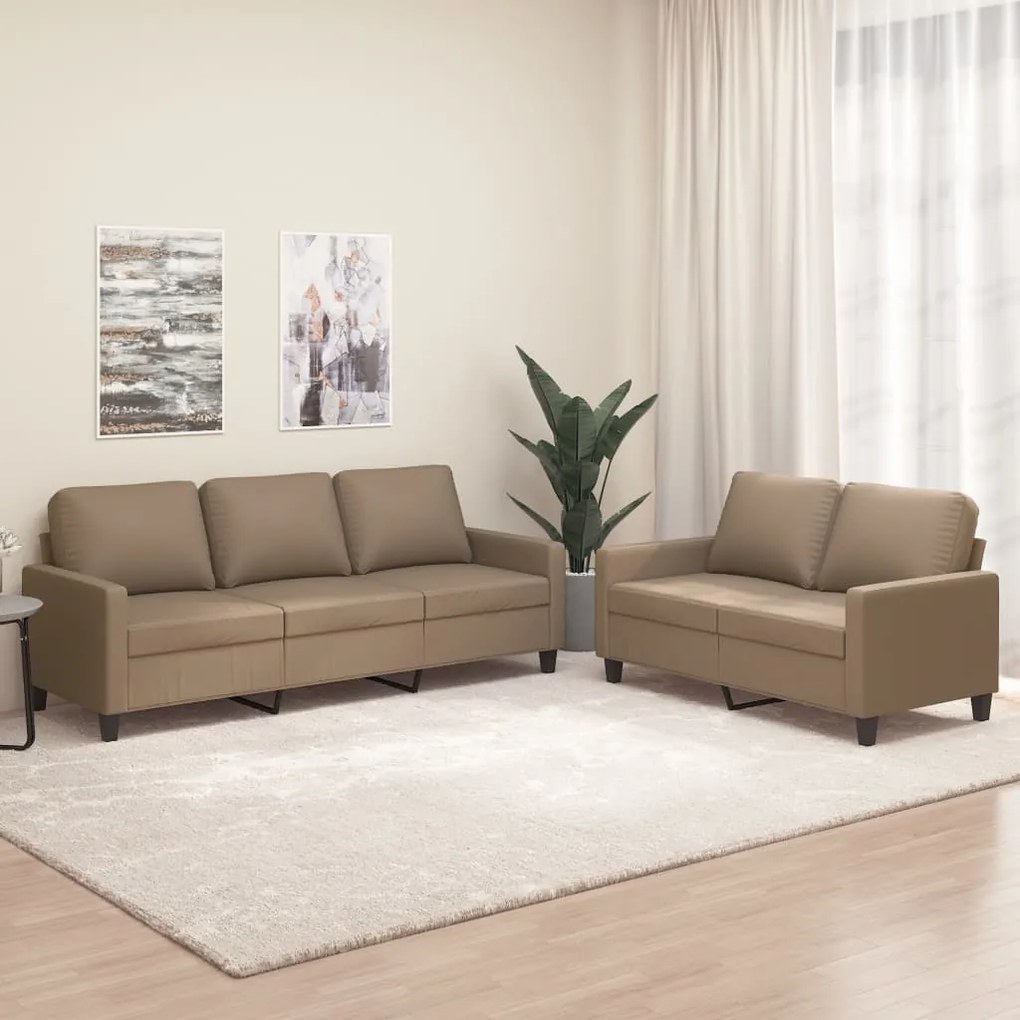 vidaXL 2 pcs conjunto sofás c/ almofadões couro artif. cor cappuccino