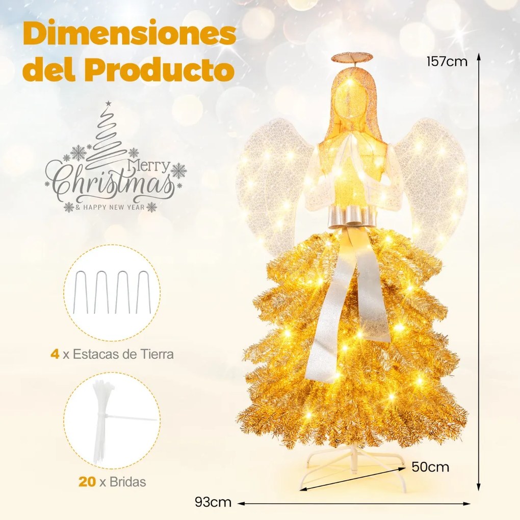 Anjo de Natal artificial iluminado de 157 cm Figura de anjo pré-iluminada para decoração de Natal no exterior com luzes LED quentes