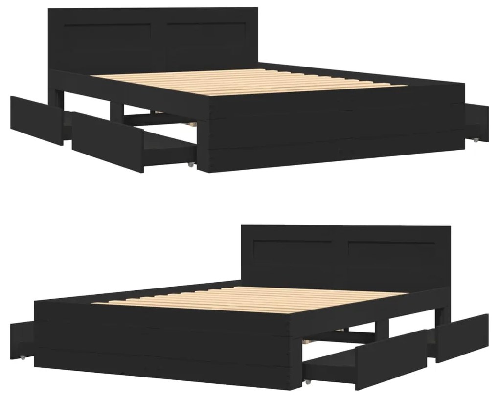 Estrutura cama c/ cabeceira sem colchão 140x200 cm preto
