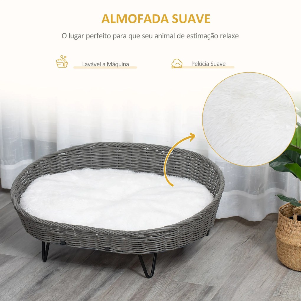 PawHut Cama para Cães e Gatos de Vime Cama de Vime para Animais de Est