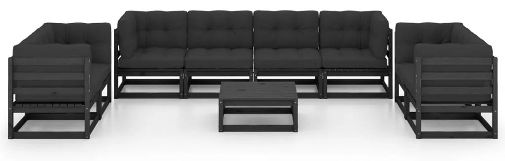 9 pcs conjunto longue de jardim c/ almofadões pinho maciço