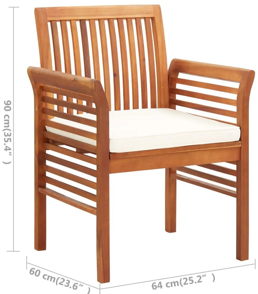 3 pcs conjunto de jantar exterior c/ almofadões acácia maciça