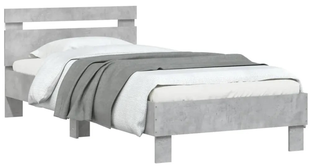 Estrutura de cama c/ cabeceira/luzes LED 90x200cm cinza cimento