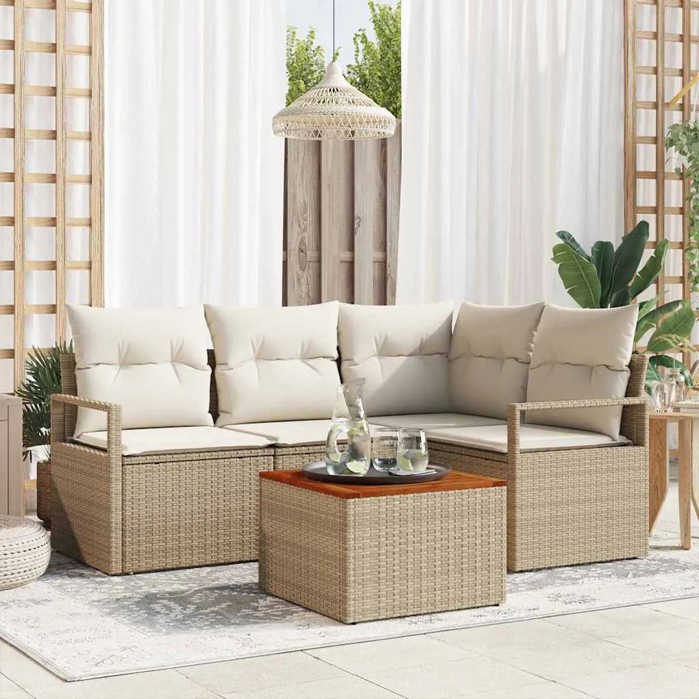 vidaXL Conjunto de Sofá de Jardim de 5 Peças com Almofadas Bege