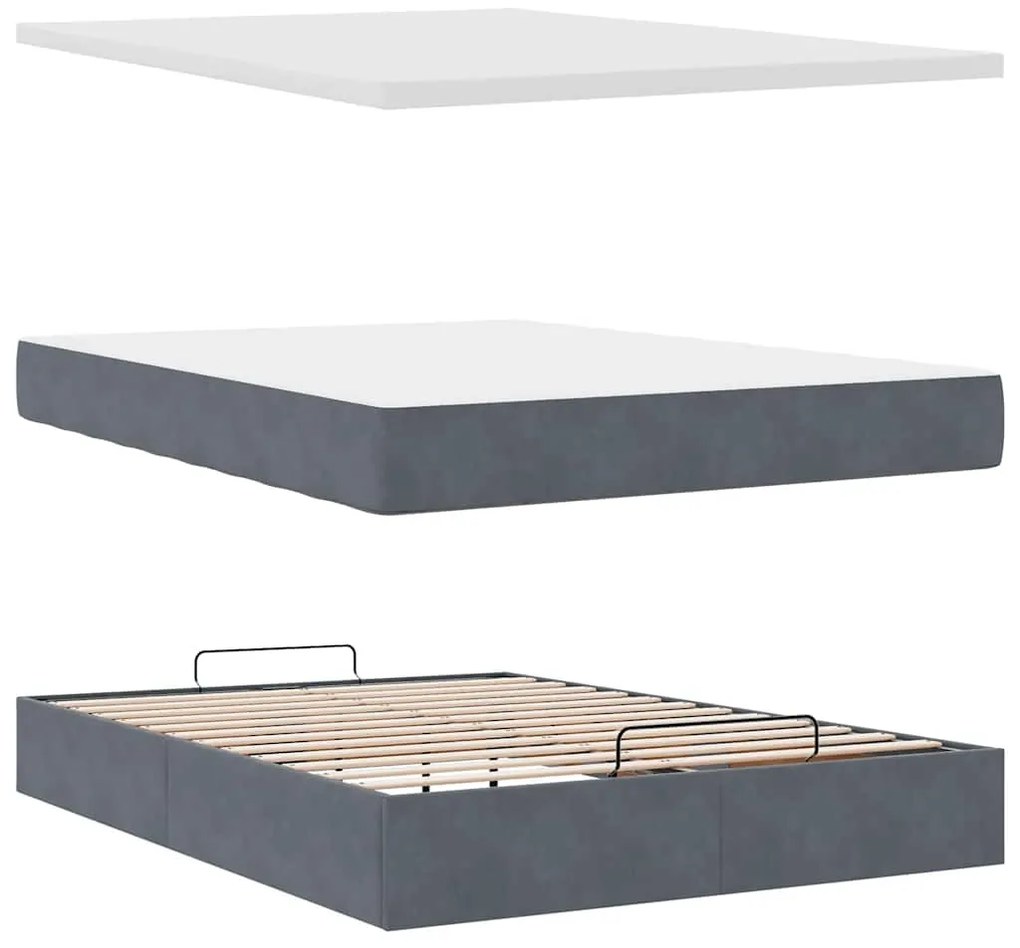 Estrutura cama otomana com colchões 140x190cm cinzento escuro