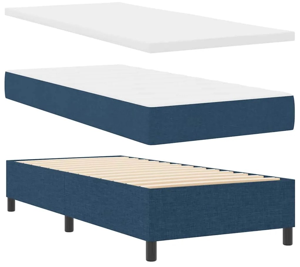 Cama Box com Colchão e Luz LED Azul 100x200 cm em Tecido