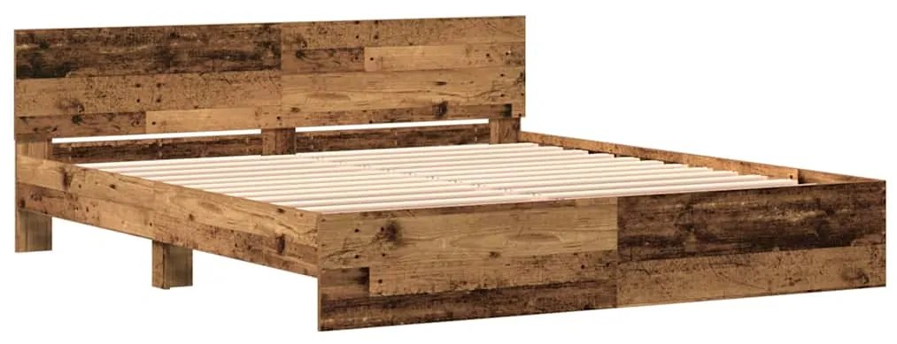 Cama com cabeceira - Madeira velha - 180 x 200 cm - Estrutura de madei