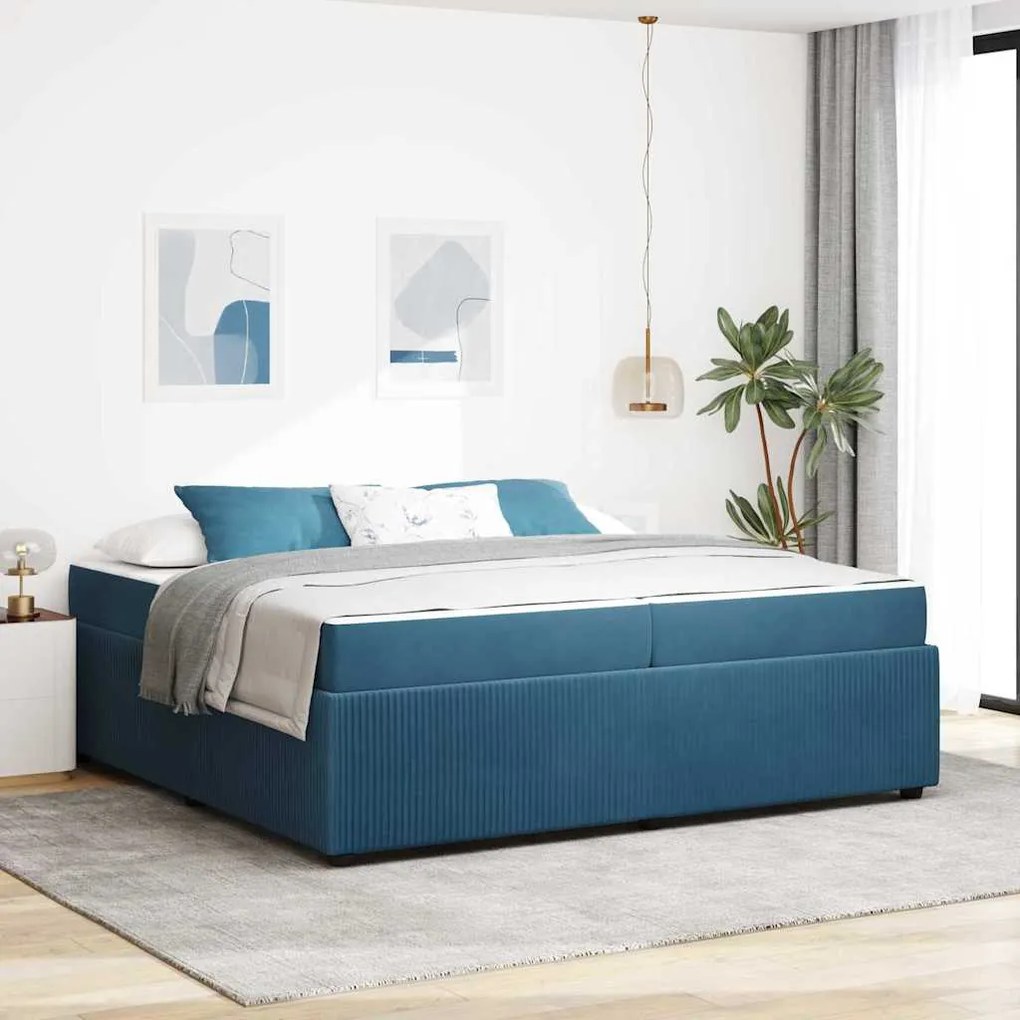 vidaXL Estrutura da Cama com colchão Azul 200 x 200 cm tecido