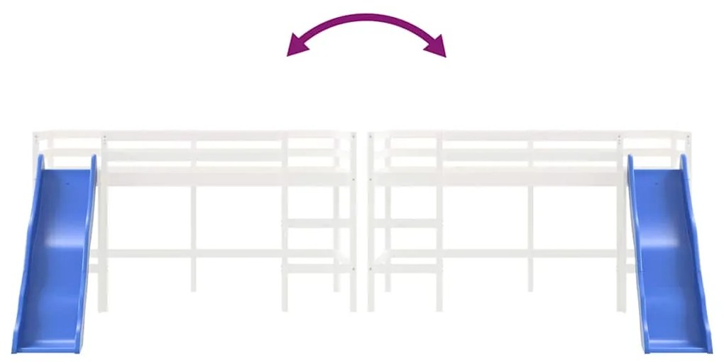 Cama alta p/ criança c/ escorrega 80x200 cm pinho maciço branco
