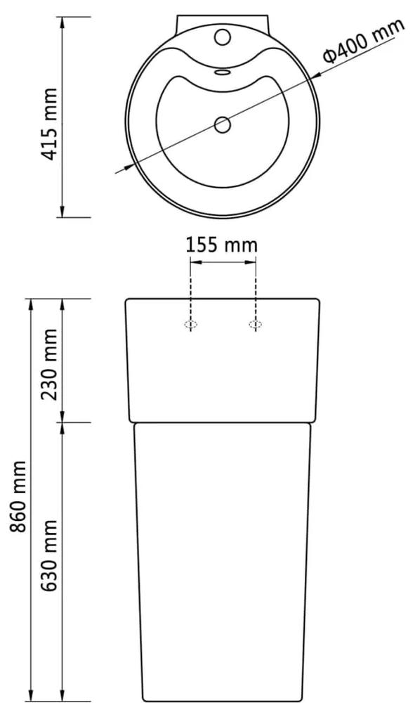 Lavatório cerâmica redondo com orifício torneira/descarga, preto redon