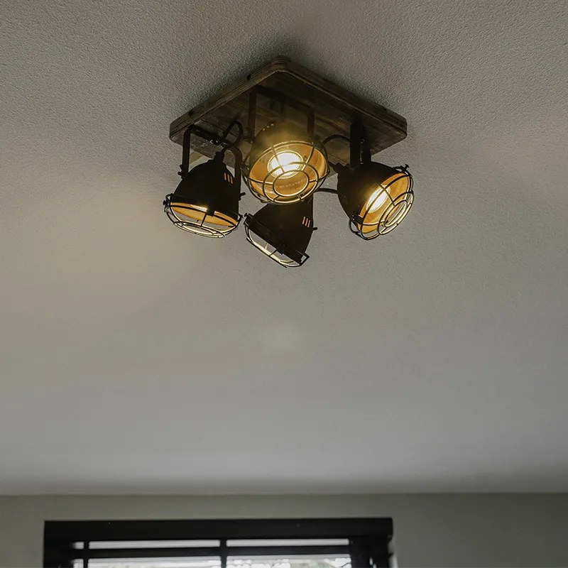 Projetores industriais castanho ferrugem com madeira inclinável 4 luzes - Gina