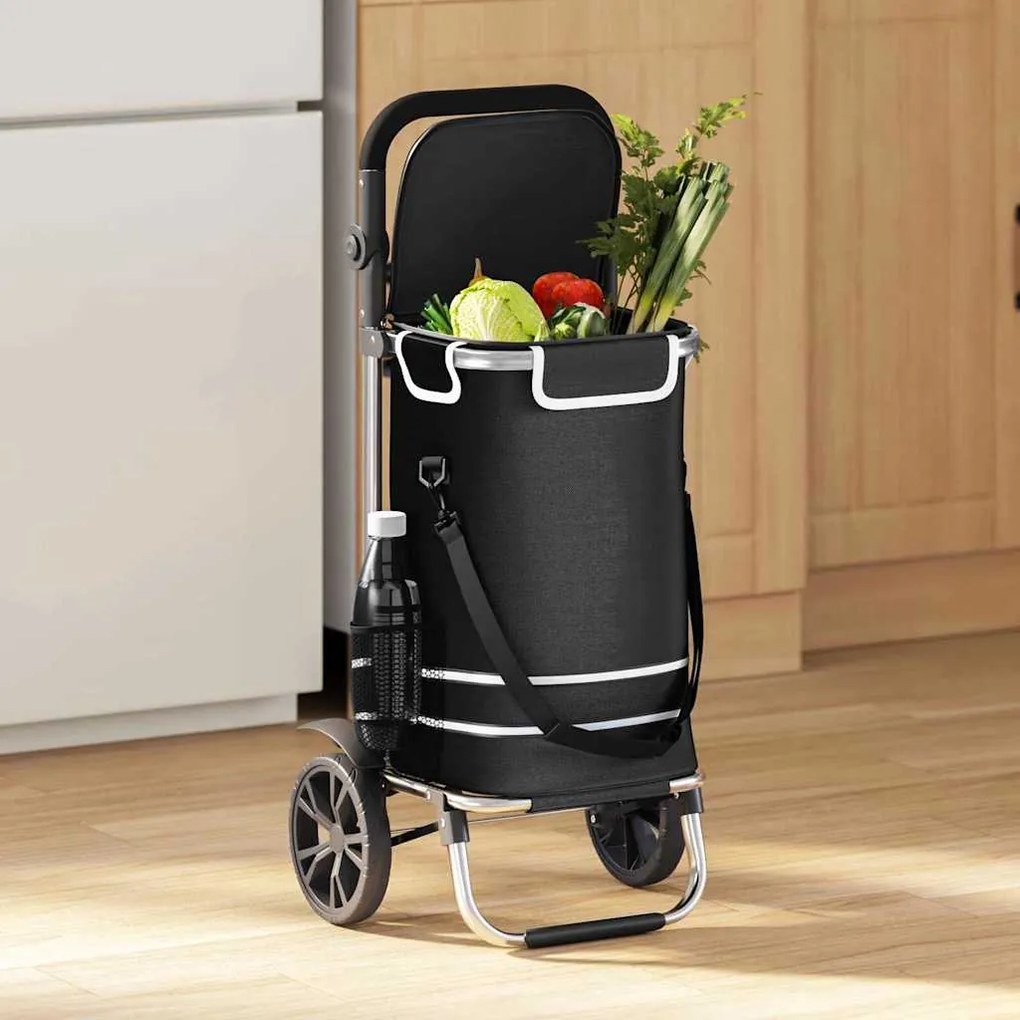 vidaXL Carrinho de Compras Preto 36.5 x 46.5 x 100.5 cm Tecido Oxford