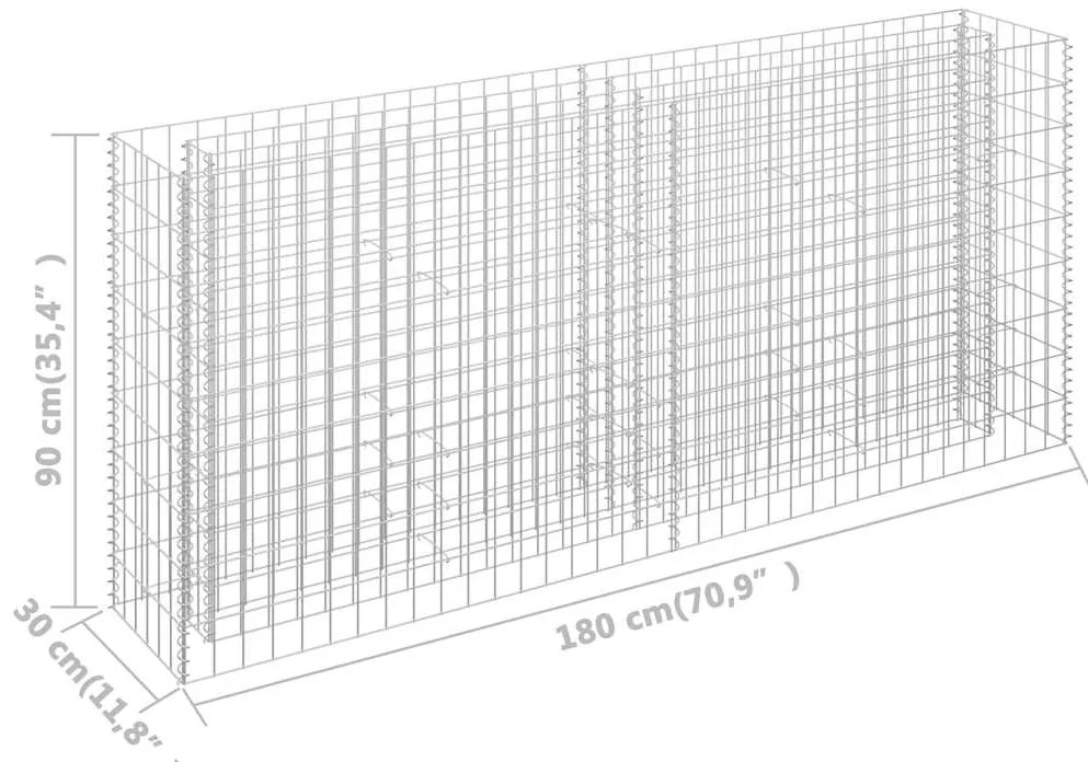 Canteiro elevado/cesto gabião 180x30x90 cm aço galvanizado
