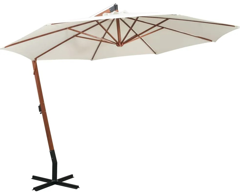 Guarda-sol suspenso com poste de madeira 350 cm branco