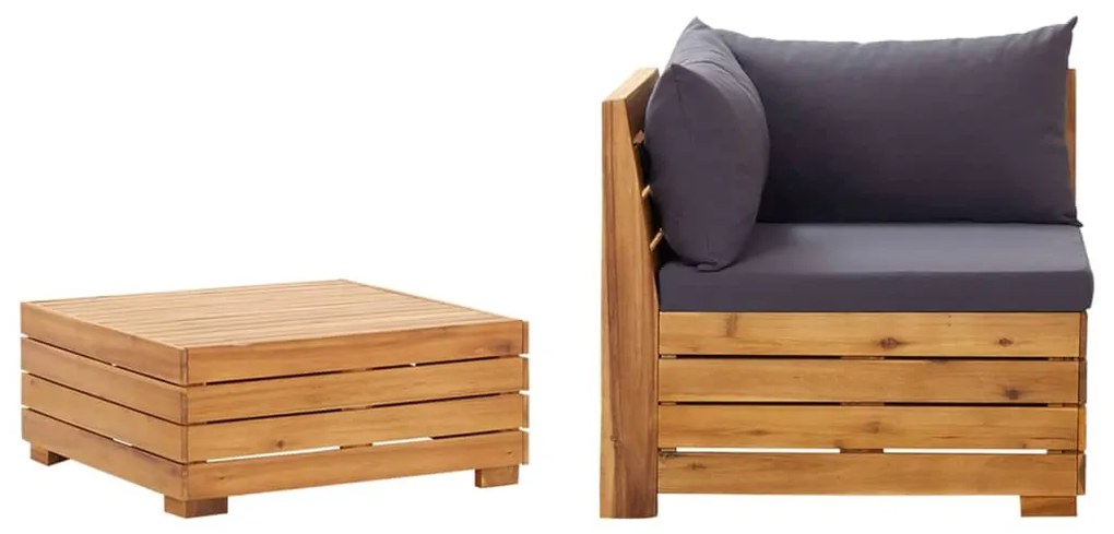 vidaXL 2 pcs conjunto lounge de jardim c/ almofadões acácia maciça