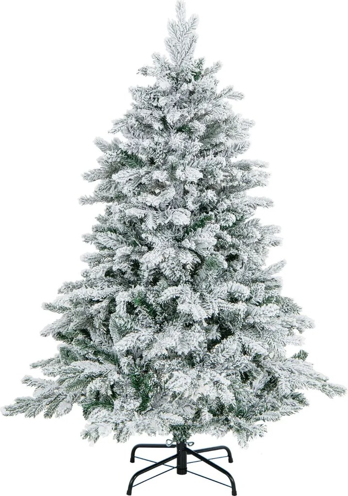 Árvore de Natal com neve de 135 cm com 737 ramos, 120 luzes LED quentes (DECORAÇÃO NÃO INCLUIDA) e design com dobradiças verdes