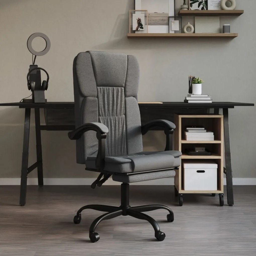 349618 vidaXL Cadeira de escritório reclinável tecido cinzento-escuro