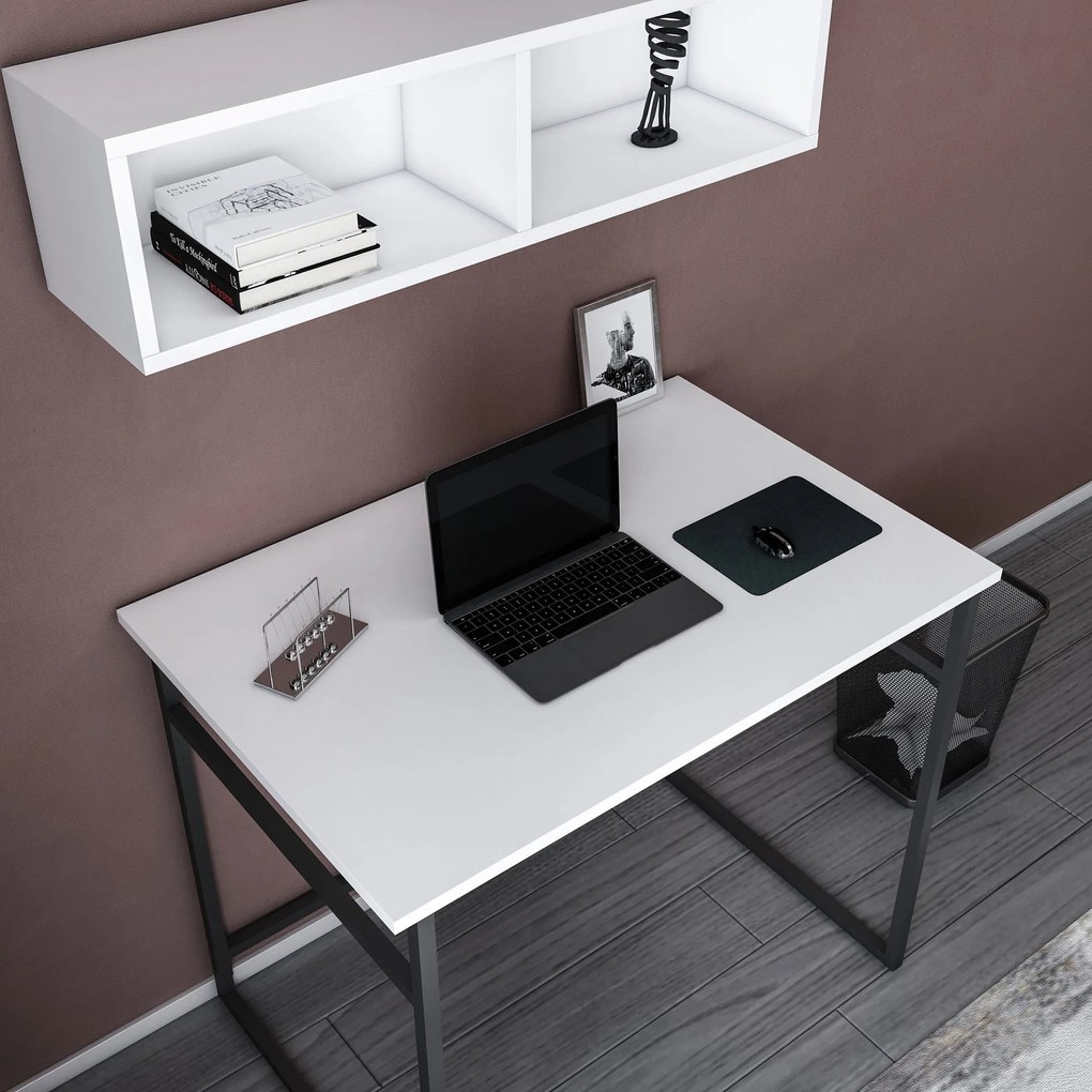 Secretária de Estudo Hussum - Preto e Branco - 90x60x75 cm