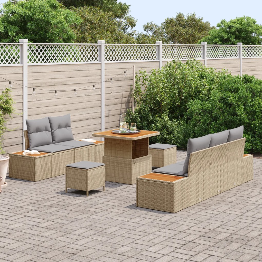 Conjunto de Sofás de Jardim de 8 Peças com Almofadas em Rattan Poliést