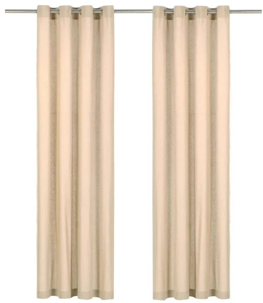 vidaXL Cortinas com argolas de metal 2 pcs algodão 140x245 cm bege