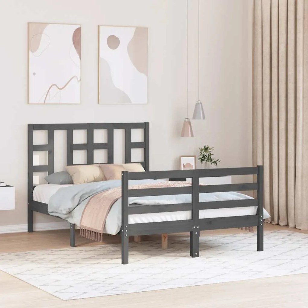 Estrutura de cama de casal c/ cabeceira madeira maciça cinzento