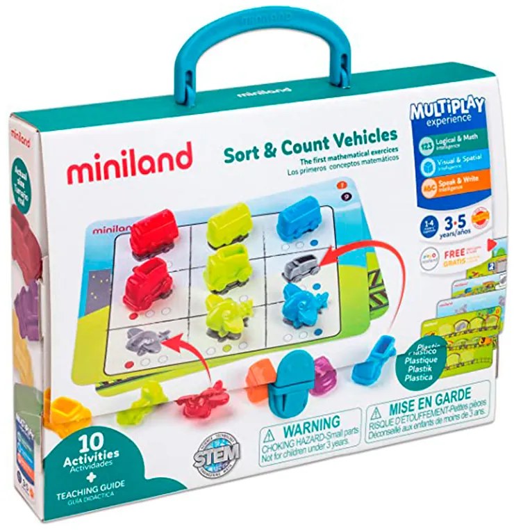 Jogo Miniland 36 Vehiculos Y 5 Fichas de Actividad a Doble Cara para Logica Matematica 310x70x531 mm