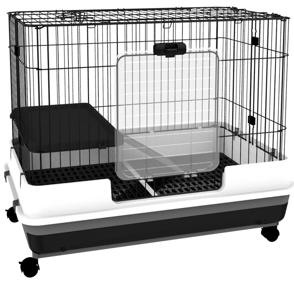 Pawhut Gaiola para Coelhos e Porquinhos da Índia em Metal Preto com 2 Portas e Bandeja Removível 81,2x52,7x70 cm | Aosom Portugal