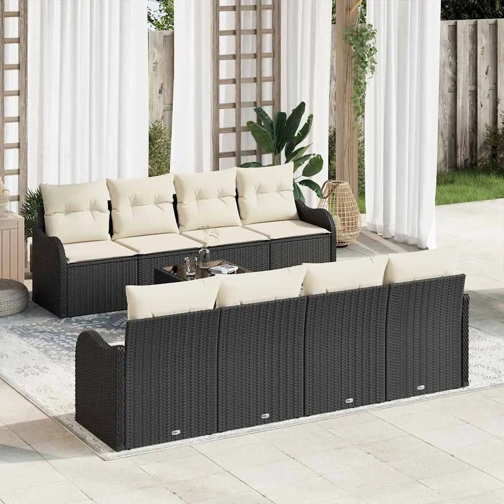 vidaXL Conjunto de Sofá de Jardim 9 Peças com Almofadas Pretas em Rattan Sintético