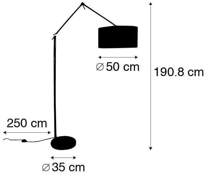 Candeeiro de pé moderno dourado com abajur em veludo cinzento 50 cm - Editor Moderno