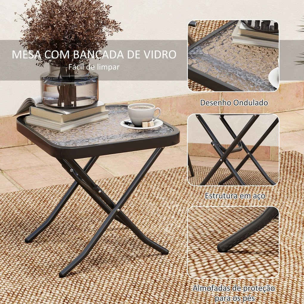 Conjunto de Mesa e Cadeiras de 3 Peças Móveis de Jardim Dobráveis com