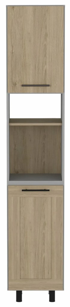 Armário despensa de cozinha alta Hasselt com dois armários de armazenamento e prateleiras internas, 208,4 cm a x 13,75 cm p x 15,75 cm L, cinza/rovere