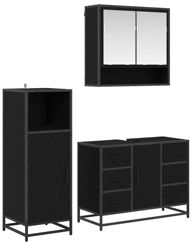 vidaXL Conjunto de Móveis para Banheiro com porta 3 pcs Carvalho Preto