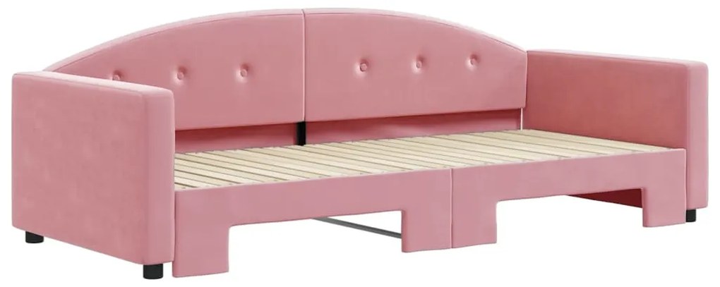 Sofá-cama com gavetão 90x200 cm veludo rosa